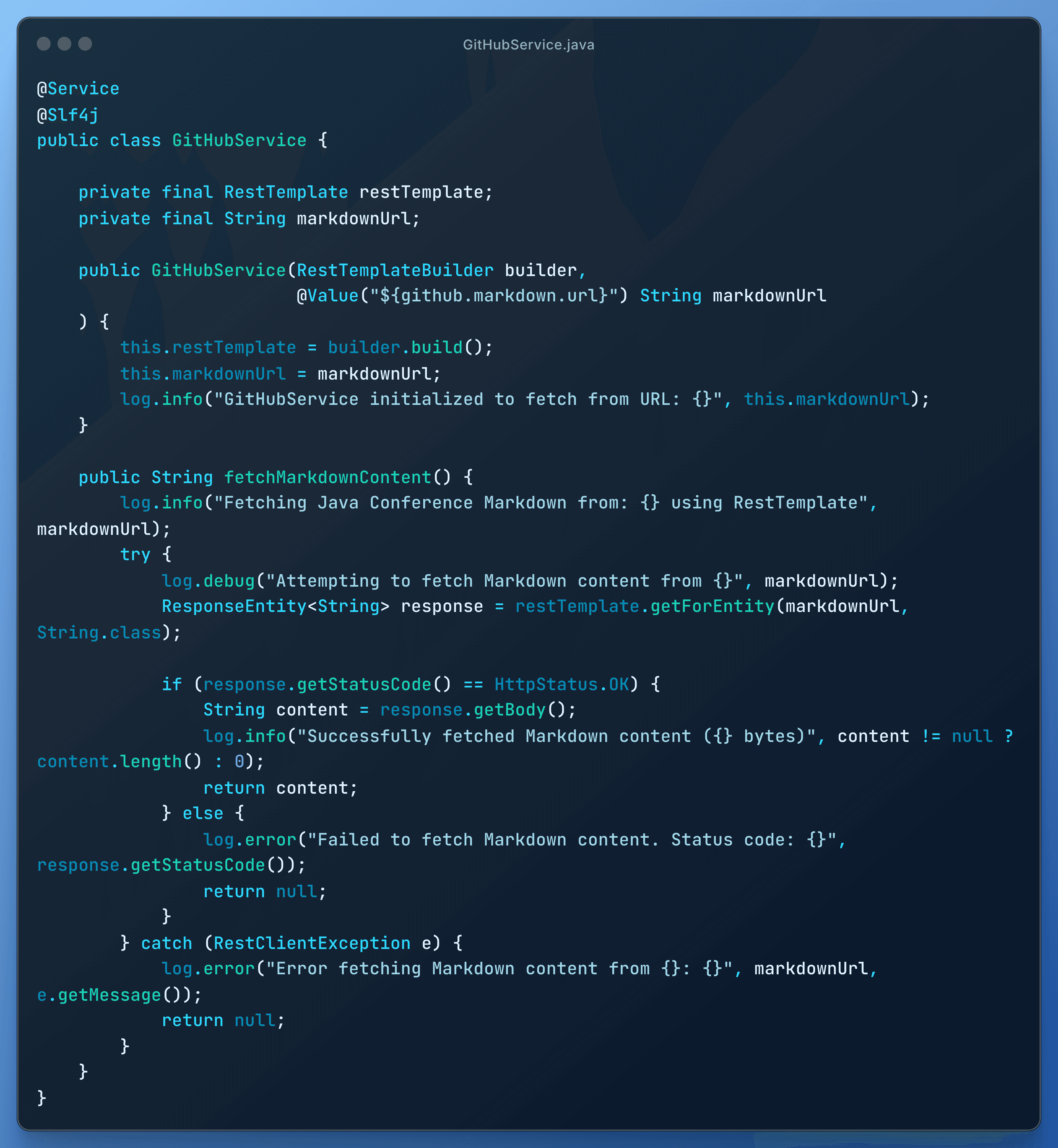 GitHubService class code