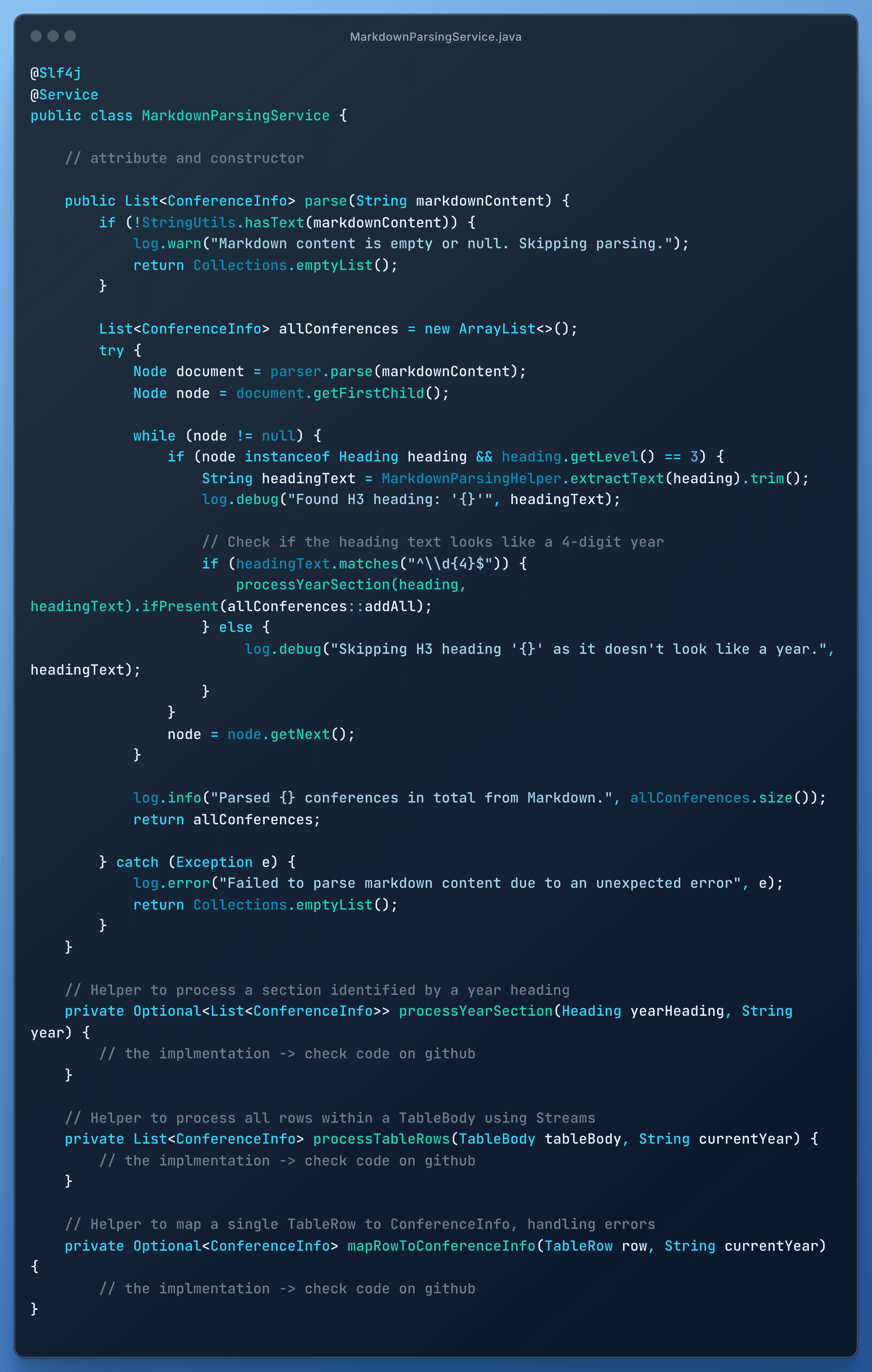 MarkdownParsingService class code